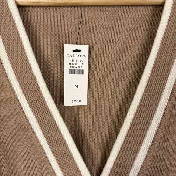 Talbots Tan White Preppy V-Neck Button Cardigan Old Money Cotton Blend - Picture 7 of 7